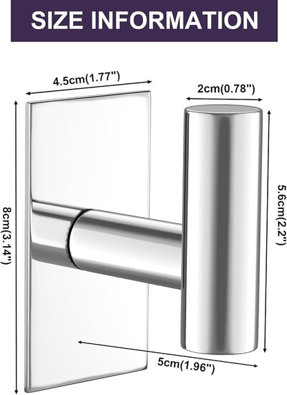 VAEHOLD Wall Towel Hooks, Heavy Duty Sticky Holder Waterproof Towel Hooks for Hanging Coat, Clothes, Closet Hook Wall Mount for Kitchen (Chrome, 2 Pack)