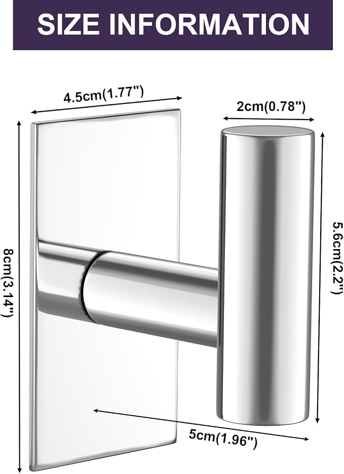 VAEHOLD Wall Towel Hooks, Heavy Duty Sticky Holder Waterproof Towel Hooks for Hanging Coat, Clothes, Closet Hook Wall Mount for Kitchen (Chrome, 4 Pack)