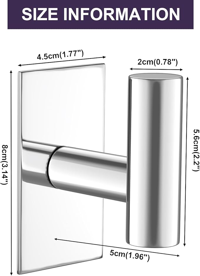 VAEHOLD Wall Towel Hooks, Heavy Duty Sticky Holder Waterproof Towel Hooks for Hanging Coat, Clothes, Closet Hook Wall Mount for Kitchen (Chrome, 6 Pack)