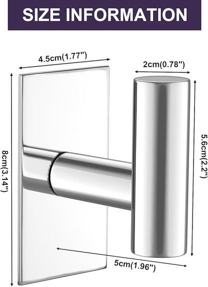 VAEHOLD Wall Towel Hooks, Heavy Duty Sticky Holder Waterproof Towel Hooks for Hanging Coat, Clothes, Closet Hook Wall Mount for Kitchen (Chrome, 6 Pack)