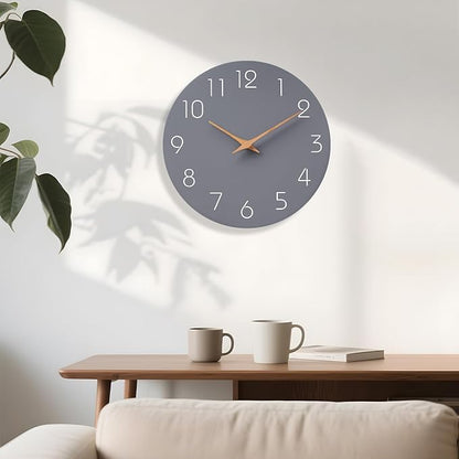 Mosewa Large Wall Clock 16 Inch Gray Modern Silent Non Ticking Battery Operated Decorative for Bedroom Bathroom Living Room Kitchen Home Office Hotel