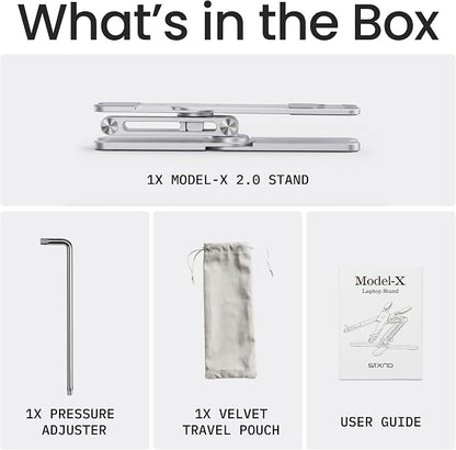 Model-X 2.0 Laptop Stand, Laptop Stand for Desk Adjustable Height, 360 Rotating Laptop Riser Aluminum Portable Foldable Computer Stand for MacBook Pro Air 10–17 inches (Polar White)