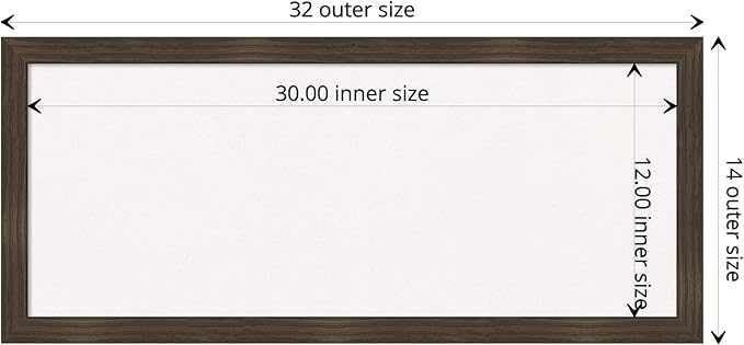 Amanti Art White Cork Board for Wall, 14x32 Vision Board with Brown Wood Frame, Medium Corkboard Office Decor for Home Organization, Casual Corkboard Pinboard to display items for home organization