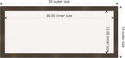 Amanti Art White Cork Board for Wall, 14x32 Vision Board with Brown Wood Frame, Medium Corkboard Office Decor for Home Organization, Casual Corkboard Pinboard to display items for home organization