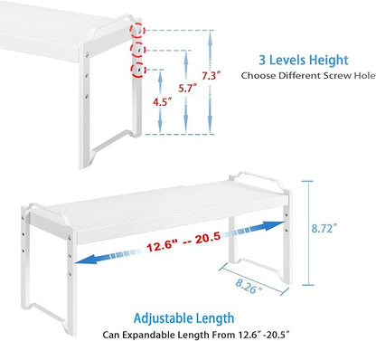 Set of 2 Expandable Kitchen Cabinet Shelves Organizers, Stackable Adjustable Small Storage Shelf Rack Stand For Pantry Cabinet Cupboard Kitchen Counter Organization, 22 lbs Capacity, Length:20.5"