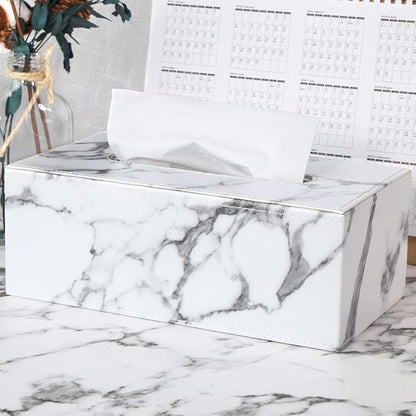 KINGFOM Rectangular PU Leather Tissue Box Cover - Facial Tissue Paper Napkin Holder for Bathroom, Home, Office, Car Automotive Decoration with Magnetic Bottom(Gray Marble)