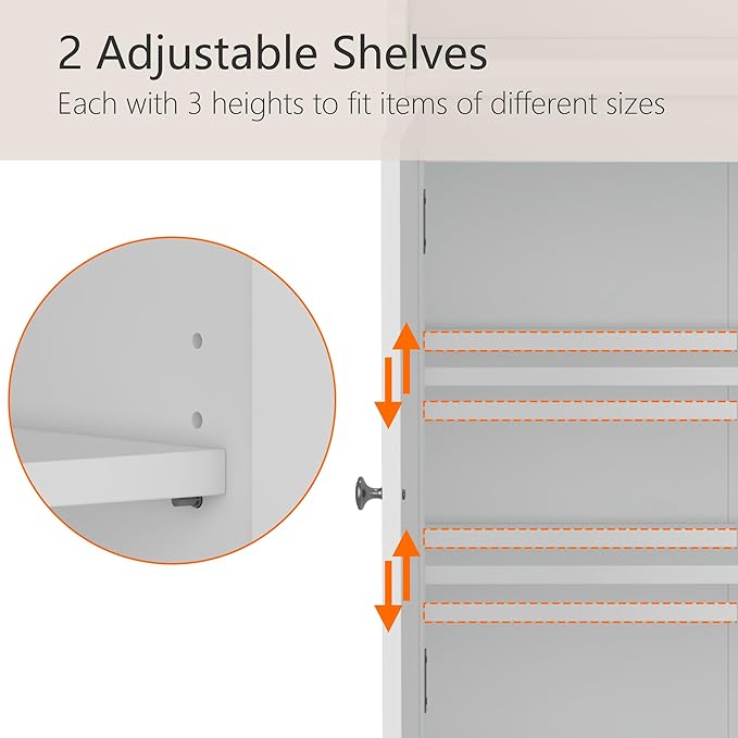 40 Inch Bathroom Storage Cabinet, Freestanding Organizer with 2 Doors, Bath cabinets Floor Standing, Suitable for Dining Room, Kitchen, Living Room, Hallway (White)