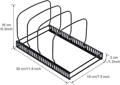 Toplife 10+ Bakeware Organizer Rack for Kitchen Bakeware, Cookware, Dinnerware, Cutting Boards, Plates, Pot and Pan Lids (Black)