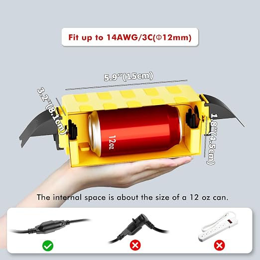Flemoon IP55 Small Outdoor Electrical Box Waterproof (Inner 5.9 x 3.2 x 1.8inch), Extension Cord Cover with Detachable Awning Covers for Plug, Outlet, Holiday Lights, Yellow