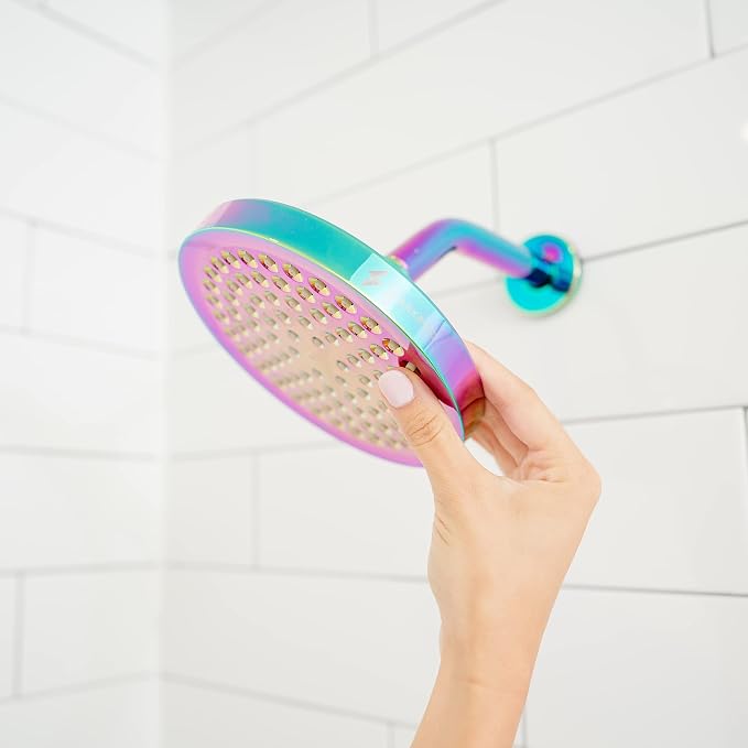 SparkPod Rain Shower Head, 6 Inch Round | High Pressure Shower Heads, 90 Nozzle (Touch-to-Clean), Adjustable Showerhead, No-tool Universal Connection