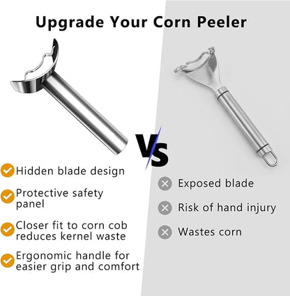 Safe Corn Peeler with Hidden Blade for Corn on the Cob, Stainless Steel Corn Stripper Tool, Easily Removes Kernels, No Knife Needed