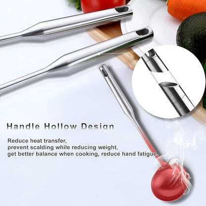 18/10 Stainless Steel Kitchen Utensils, 9 PCS Metal Cooking Utensils Set 15", Solid and Slotted Spoon, Fork, Spatula, Ladle, Skimmer, Slotted Spatula Tunner, Spaghetti Large Spoon
