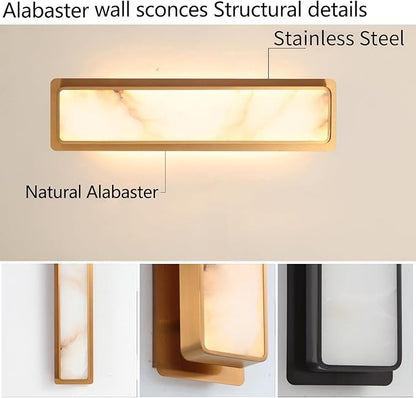 LED Natural Alabaster Wall Sconces,15W Warm Yellow 2700K Wall Mounted Wall lamp Indoor,Alabaster Gypsum Wall Mounted Lighting for Living Room (Brass Gold)