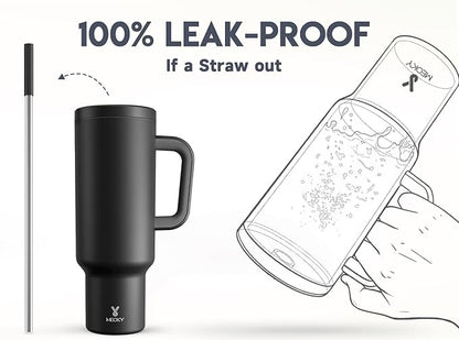 Meoky 50 oz Tumbler with Handle, Tumbler with Lid and Straw, Insulated Stainless Steel Travel Mug, 100% Leak-proof, Keeps Cold for 36 Hours or Hot for 12 Hours (Night)