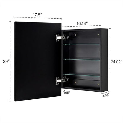 TEHOME 17.5'' x 29'' Black Recessed and Surface Mount Bathroom Medicine Cabinet with Mirror Matt Black Square Cornered Metal Framed Rounded Rectangle Medicine Cabinet Mirror