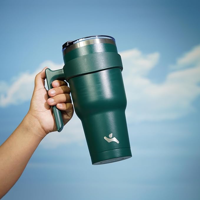 40 oz Tumbler with Handle and 2 Straw 2 Lid, Insulated Water Bottle Stainless Steel Vacuum Cup Reusable Travel Mug,Army Green