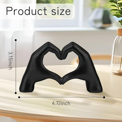 Small Black Decor,Resin Heart Hands Sculpture for Living Room Bedroom Bookshelf Shelves Office Desk Decor,Love Finger Modern Statue for Wedding Decorations,Unique Birthday for Women Girls.