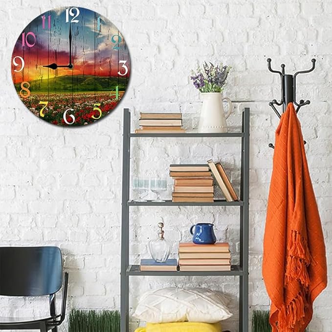 Huashanpo Wall Clock 10 Inch Silent Non Ticking Battery Operated Wooden Modern Office Simple Minimalist Clock Decorative for Kitchen Home Bathroom Living Room