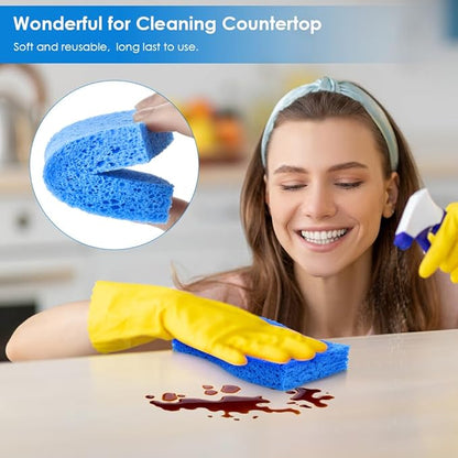8PCS Blue Dish Washing Kitchen Sponge, Compressed Pack, Save Space | Non Scratch Scrub Sponge, Compressed to Save Space, Sponges for Cleaning Kitchen and Bathroom, Cleans Quickly and Well