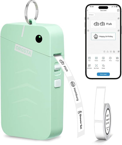 ORGSTA S001 Label Maker Machine with Tape, Portable Bluetooth Label Maker for Home and Office Organization, Thermal Label Printer Mini Sticker Maker with Multiple Templates, Green
