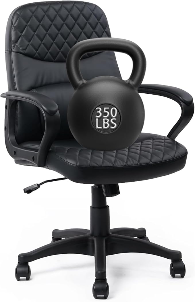CLATINA Office Chair - Mid Back Leather Computer Desk Chairs with Wheels, Ergonomic Executive Swivel Stool with Lumbar Support, Armrest for Home Office, Black