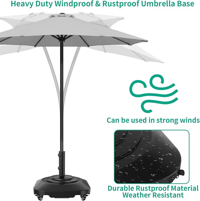 Umbrella Base with Wheels, Umbrella Stand Base Heavy Duty 100lb Windproof, Fillable Umbrella Base Mobile Square Umbrella Stand Outdoor Base for Patio, Deck, Poolside, Lawn, Fits Most Sized Umbrellas