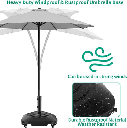 Umbrella Base with Wheels, Umbrella Stand Base Heavy Duty 100lb Windproof, Fillable Umbrella Base Mobile Square Umbrella Stand Outdoor Base for Patio, Deck, Poolside, Lawn, Fits Most Sized Umbrellas