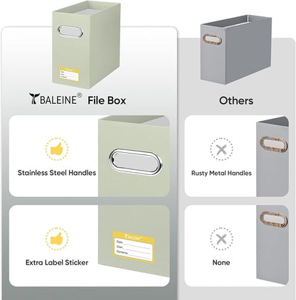 BALEINE File Organizer Box, Cardboard File Folder Organizer with Handle for Letter Size, Portable Collapsible Hanging Filing Box for Home Office Document Storage (2 Pack, Beige)