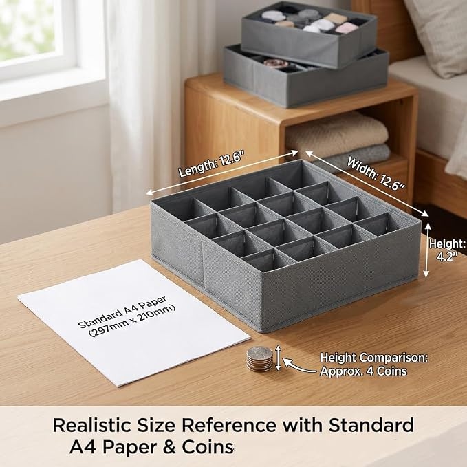 SUREMAX Underwear Drawer Organizer, 5-Pack Foldable Fabric Drawer Dividers (Fits Standard 13"+ Dressers), 55 Compartments for Socks, Bras, Ties, Belts — Bedroom, Closet & Bathroom Storage Bins