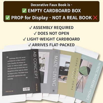 Olive Large | 4 PCS Faux Decorative Books for Home Decor | Not Real Books (Cardboard Boxes) | Coffee Table, Shelf Styling & Modern Aesthetic Accent Pieces for Living Room, Office