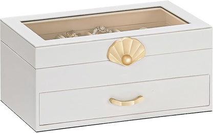 Jewelry Box with 1 Drawers: Display Organizer for Earrings Necklaces - Christmas Gifts for Girls Women (White)