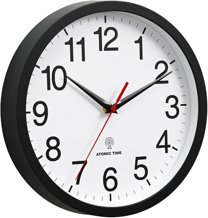 Rohioue Atomic Wall Clock, Modern 10 Inch Battery Operated Wall Clocks, Analog Clock for Living Room, Office, Home, Bedroom, Kitchen, Bathroom(Black)