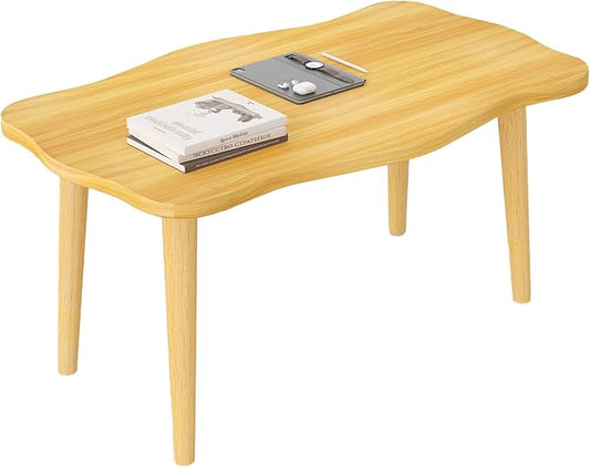 Cookie Coffee Table Low Table with 4 Solid Wood Sturdy Legs,Floor Table Desk for Sitting on The Floor,19.7"D x 31.5"W x 16"H Inches,Living Room/Toy room Furniture,Rental house Furniture (Natural)