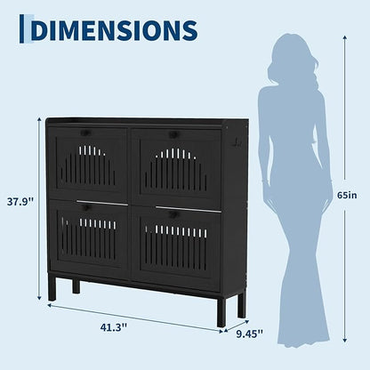 Garvee 4 Flip Drawer Shoe Cabinet with Adjustable Shelves, Hidden Shoe Organizer with Large Capacity, Freestanding Wooden Shoe Rack for Entryway, Hallway, Living Room, Black