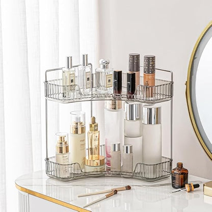 Grey Bathroom Counter Shelf - 2 Tier Vanity Organizer for Skincare, Makeup, Toiletries, Lotions & Perfumes