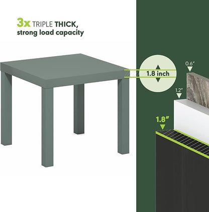 Furinno Classic Toolless Assembly Square Side Table, Green End Table with 1.8 Thick Tabletop, Night Stand, Bedside Table, for Living Room, Bedroom, Light Sage
