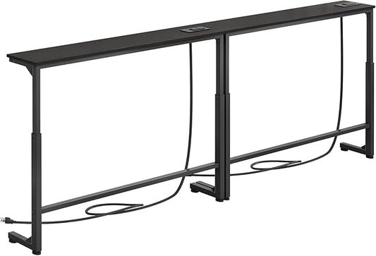 Kitstorack 2-Pack Black Narrow Console Table Behind Couch, Adjustable Height (25"-33") & 2 Power Outlets, Skinny Entryway Sofa Table 5.9" Deep x 79" Long, Split Design for Separate Use