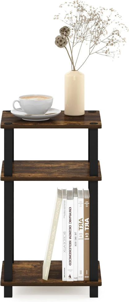 Furinno JUST Side Table, 3-Tier Open Shelf End Table, Toolless Assembly Night Stand, Bedside Table with Square Tube, for Living Room, Bedroom, Amber Pine