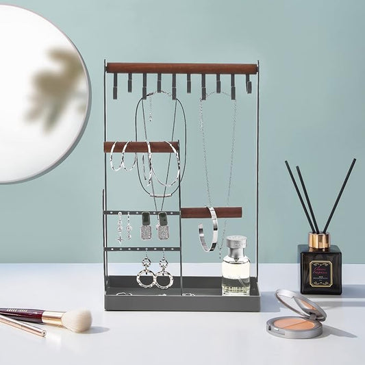 ProCase Cute Jewelry Stand, Aesthetic Jewelry Organizer for Dresser Vanity, Jewelry Holder Display for Necklaces Earrings, Gifts for Teen Girls Women, Bedroom Dorm Decor -Medium, Grey