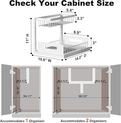 REALINN Under Sink Organizer, Pull Out Cabinet Organizer 2 Tier Slide Out Sink Shelf Cabinet Storage Shelves, Under Sink Storage for Kitchen Bathroom Cabinet, White, 1 Pack