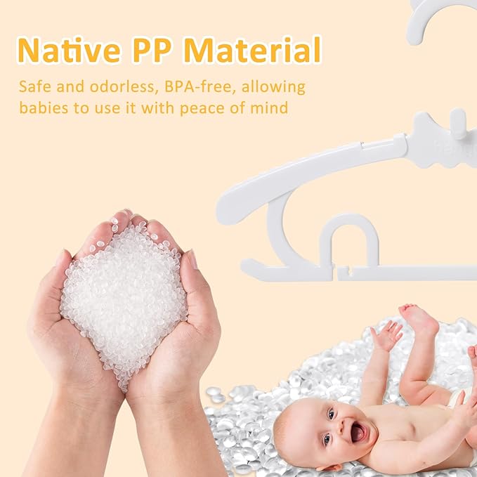 30 Pack Baby Clothes Hangers with 16 Clips, 11-15 inch Adjustable Kid Hanger, Multifunctional Children Hangers for Girl Boy Toddler Kids Child(White)
