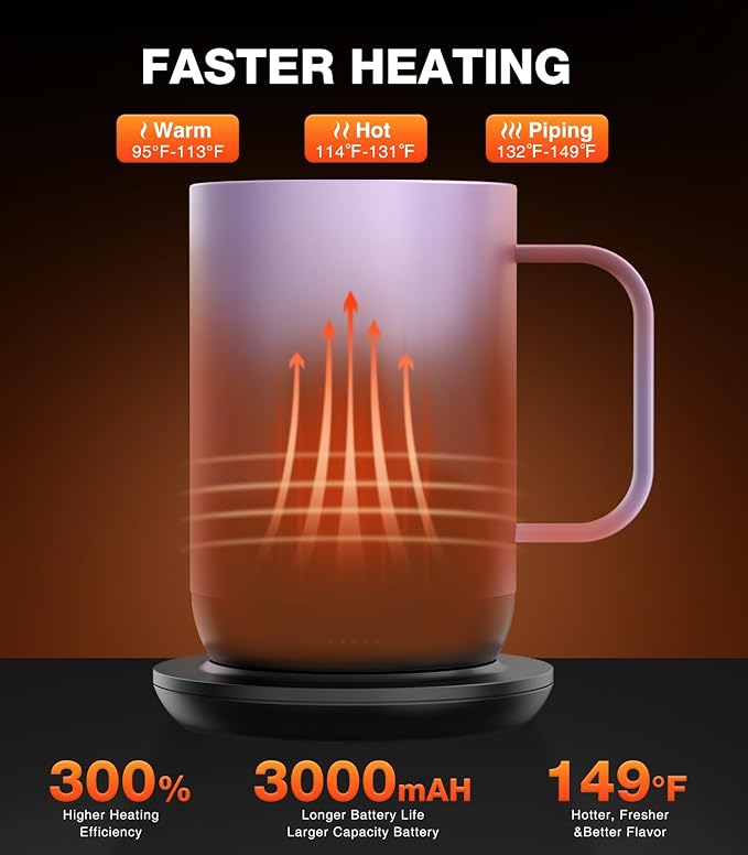 Kepwam Self-Heating Coffee Mug T1, 16oz Rechargeable Heated Coffee Mug, Smart Coffee Warmer Mug with App-Controlled,Advanced Temperature-Controlled Heating Coffee Gifts for Women Men Coffee Lover