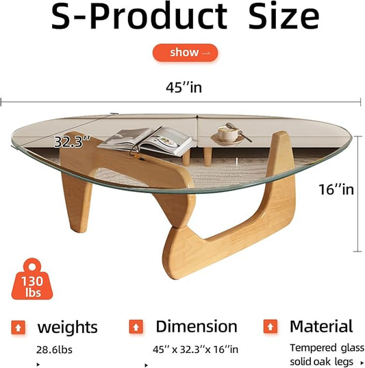 Glass Coffee Table, Mid Century Modern Coffee Table, Coffee Table for Living Room Center Table Suitable for Bedroom Living Room Reception Office Tables (Wood/Transparent, Large)