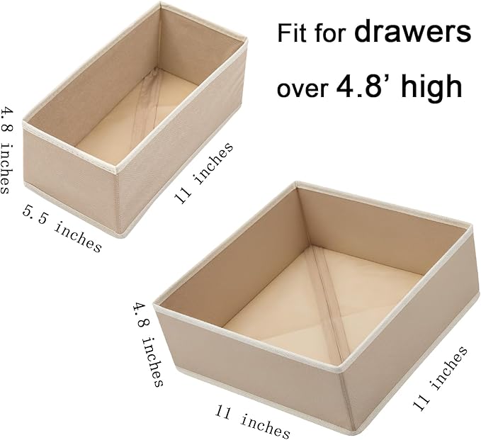 Bructhun Foldable Fabric Drawer Organizer Set 4 Pack Dresser Dividers - Sock Underwear Storage Bins (Gray, 1L+3S)