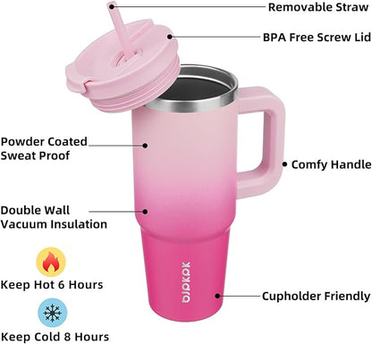 BJPKPK 30oz Stainless Steel Insulated Tumbler With Handle And Lid Straw Travel Coffee Mug Thermal Cup,Cherry Blossom