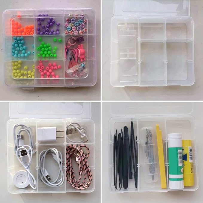 Vidifor 9 Grids 2 Pack Plastic Storage Compartment Organizer Container with Adjustable Dividers for Crafts, Earrings, Screws, Nail, Pins and More (2)