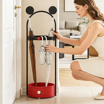 Umbrella Holder for Entryway, Cute Freestanding Metal Umbrella Stand with Removable Drip Tray & Hooks, Modern Decorative Umbrella Storage Rack Organizer for Home, Indoor, Living Room, Office, Hotel