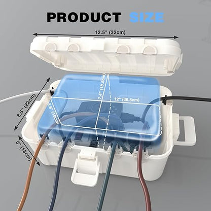 Flemoon Large Outdoor Electrical Box (12.5 x 8.5 x 5 inch), IP54 Waterproof Outdoor Extension Cord Cover Weatherproof, Protect Outlet, Plug, Socket, Timer, Power Strip, Holiday Light Decoration, White