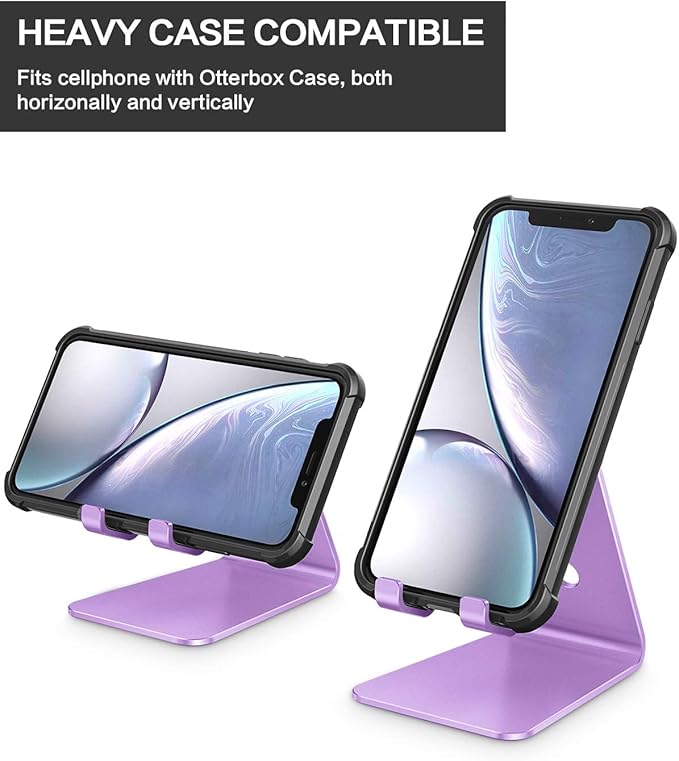 OMOTON Adjustable Cell Phone Stand, C2 Aluminum Desktop Phone Holder Dock Compatible with iPhone 15 14 13 Xs XR 8 Plus 7 6, Samsung Galaxy, Google Pixel, Android Phones, Purple