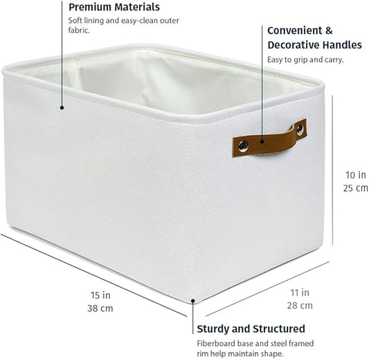 OrganiHaus 15x11in Canvas Storage Baskets 3 Pack | LARGE Fabric Bins for Shelves | Closet & Bedroom Storage | Full Off-White